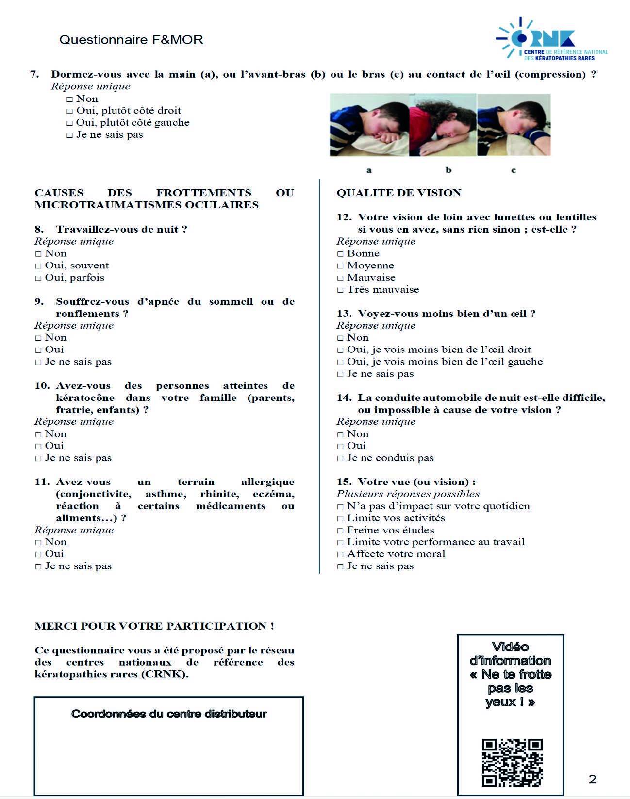 Figure 1. questionnaire validé sur les frottements et microtraumatismes oculaires (page 2).
